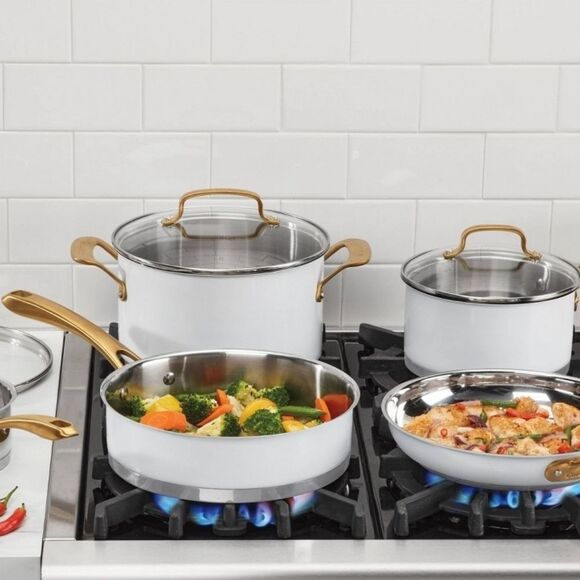 Cuisinart Clasaic 8QT Stainless Steel Stock Pot w/Cover & Brushed Gold Handles - Picture 3 of 12